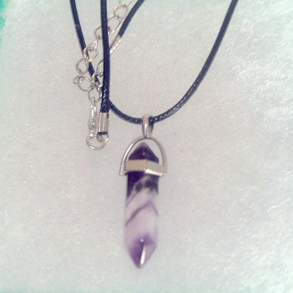 Boho hippie Amethyst on Black cord 18-20” Necklace